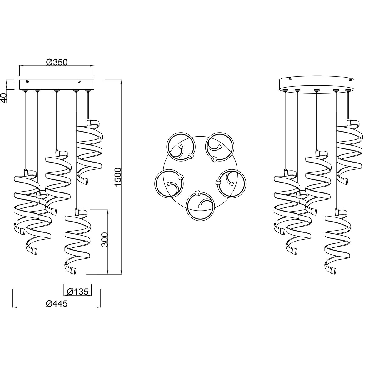 LED-Hängeleuchte - Pendelleuchte - Trion Lala - 8W - Natürliches Weiß - 4000K - 5-flammig - Rund - Chrom - Metall