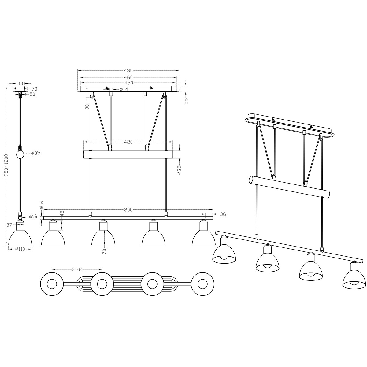 LED Deckenleuchte - Deckenbeleuchtung - Trion Levino - E14 Sockel - Warmweiß 3000K - 4-flammig - Rechteckig - Mattes Nickel - Aluminium