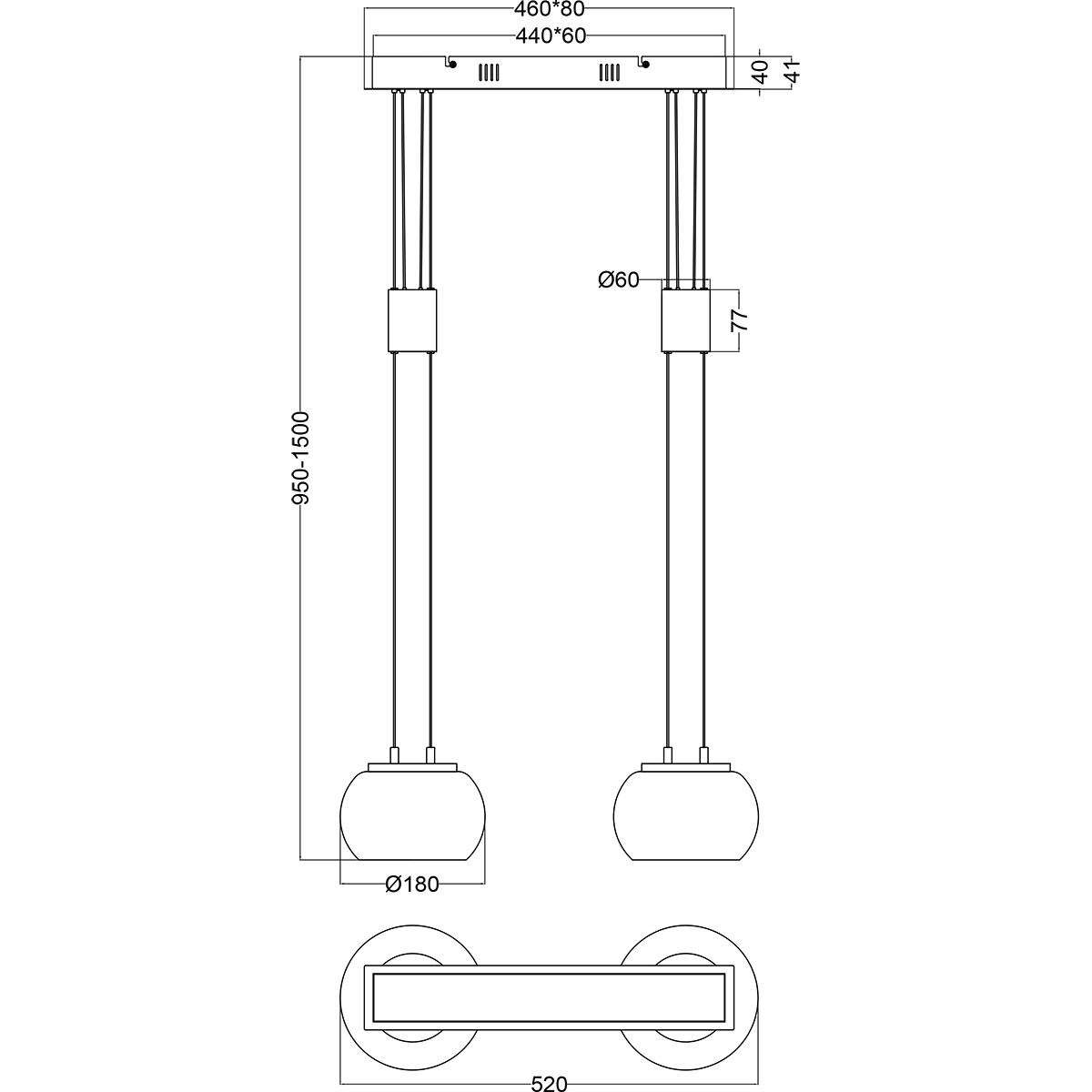 LED Hängelampe - Hängeleuchte - Trion Maliba - 16W - 2-flammig - Warmweiß 3000K - Dimmbar - Rechteck - Matt Gold - Aluminium