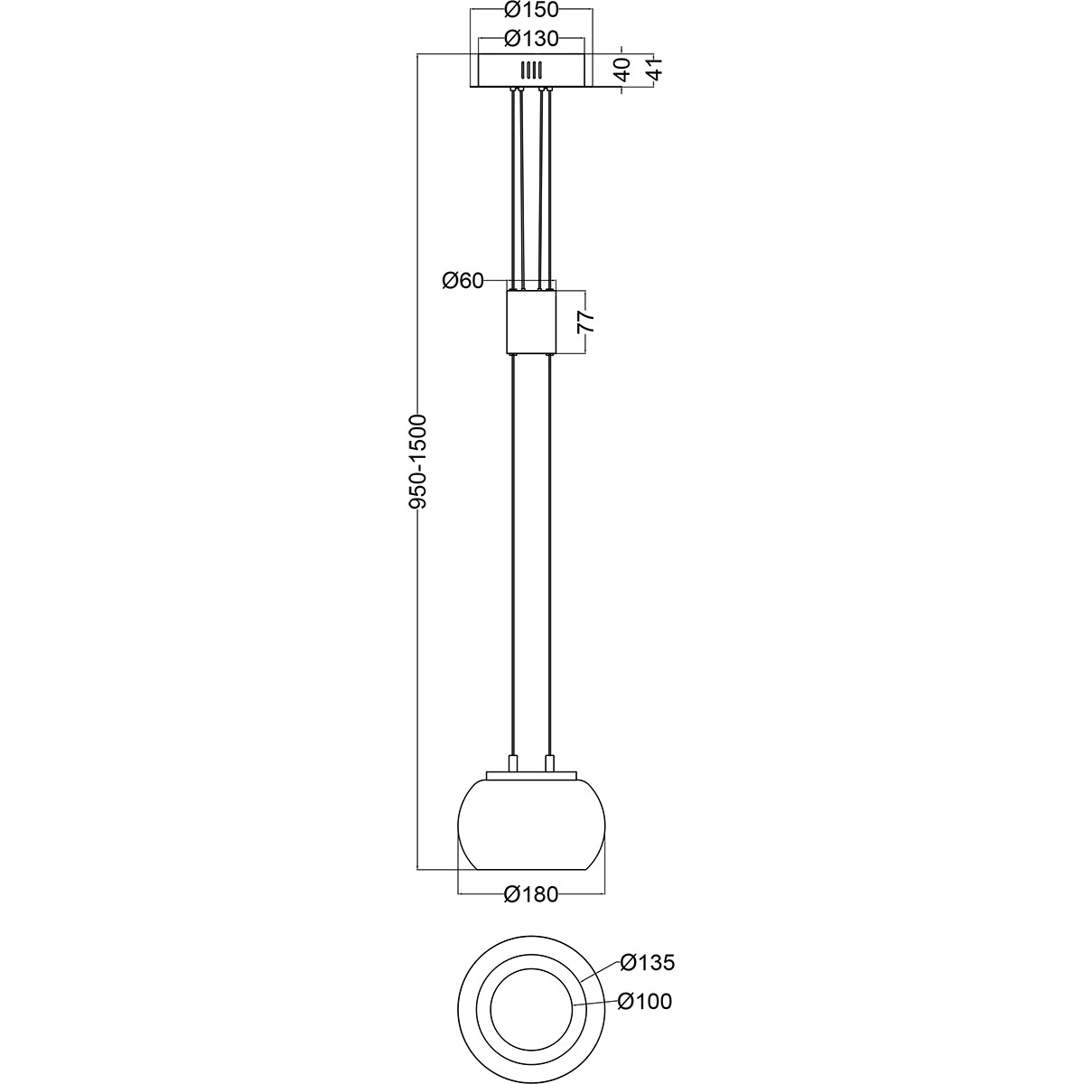 LED Hängelampe - Hängeleuchte - Trion Maliba - 8W - 1-flammig - Warmweiß 3000K - Dimmbar - Rund - Matt Nickel - Aluminium