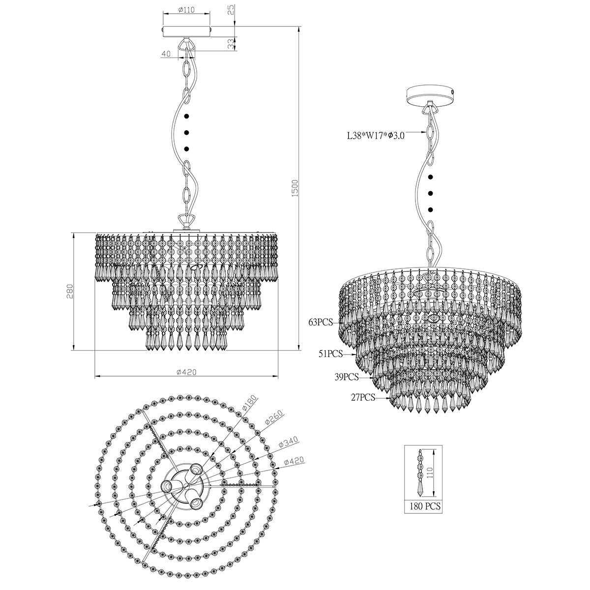 LED Deckenleuchte - Deckenbeleuchtung - Trion Oranta - E14 Sockel - 3-flammig - Rund - Matt Chrom - Aluminium