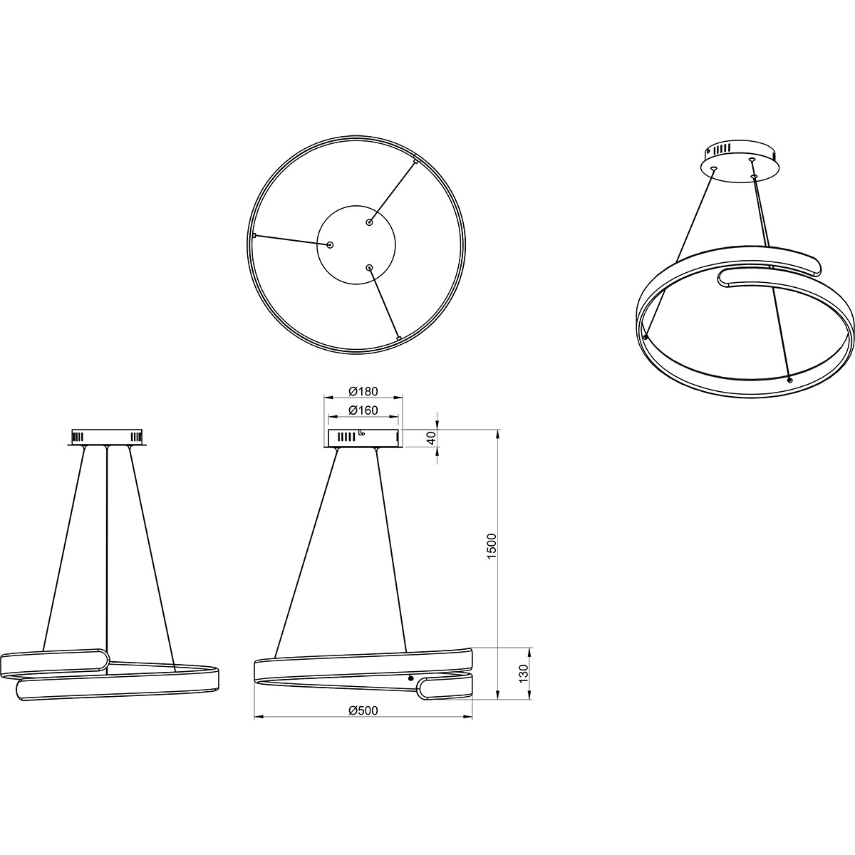 LED Hängelampe - Hängeleuchte - Trion Prigon - 37W - Neutralweiß 4000K - Dimmbar - Rund - Glanz Chrom - Aluminium