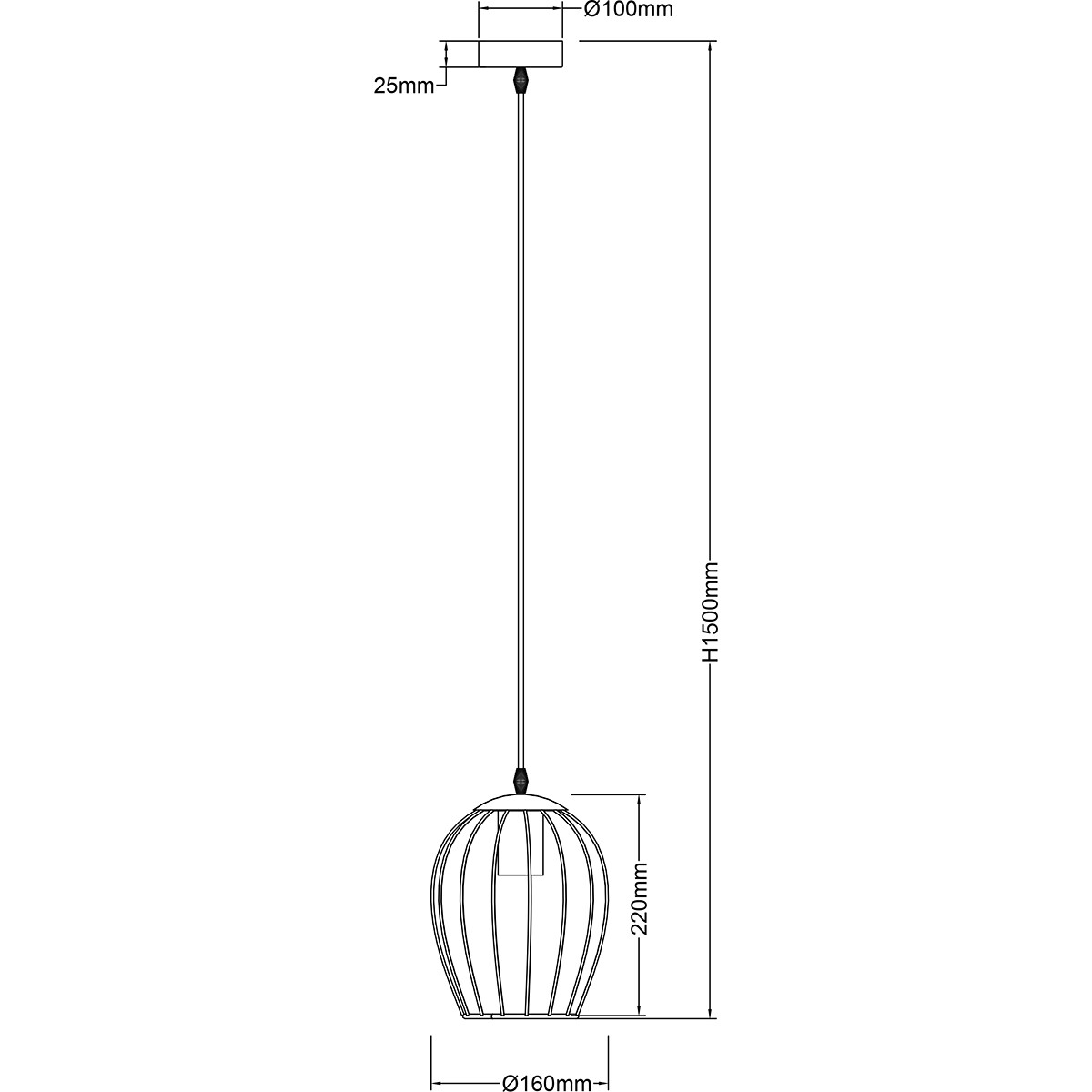 LED-Hängeleuchte - Pendelleuchte - Trion Rigo - E27-Fassung - Rund - Mattschwarz - Metall