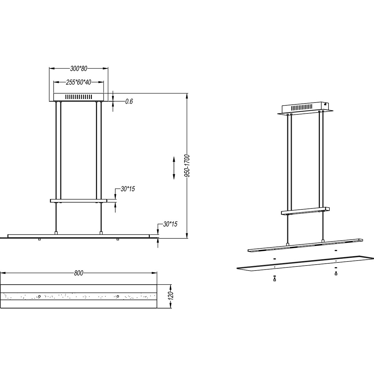 LED Pendelleuchte - Pendelbeleuchtung - Trion Silom - Warmweiß 3000K - 4-Licht - Rechteck - Matt Nickel - Metall