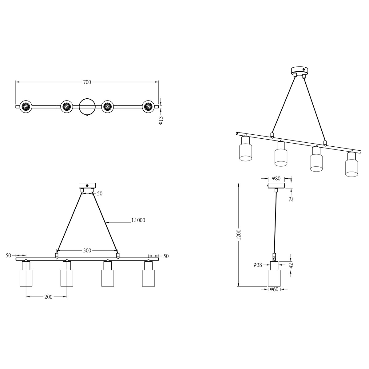 LED Deckenleuchte - Deckenbeleuchtung - Trion Smast - E14 Sockel - Rechteckig - Mattes Nickel - Aluminium