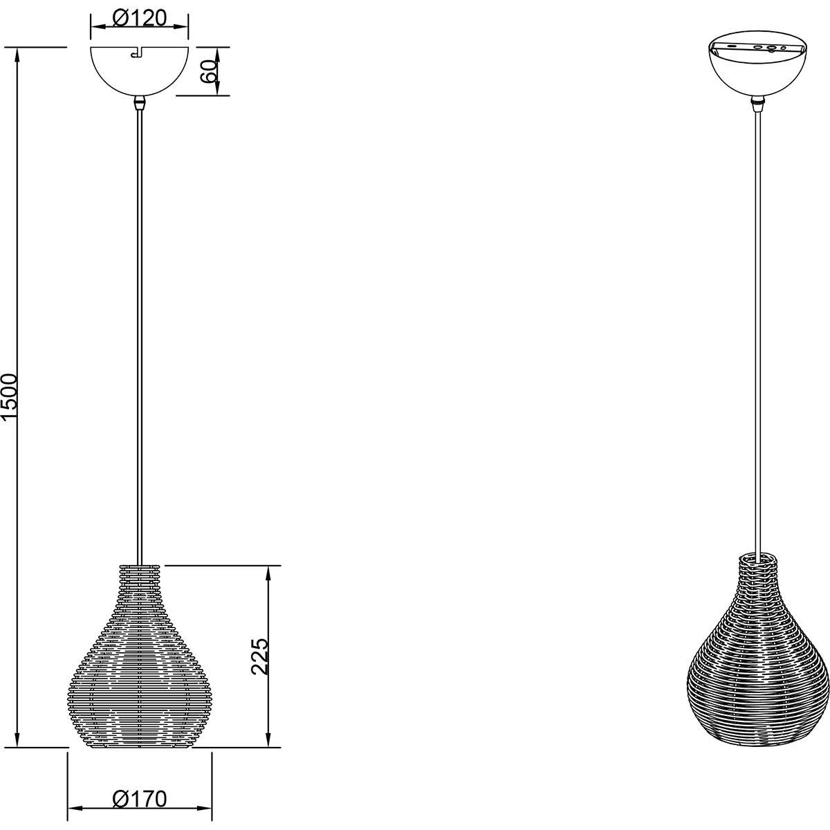 LED Hängelampe - Hängeleuchte - Trion Sparko - E14 Fassung - 1-flammig - Rund - Schwarz - Holz