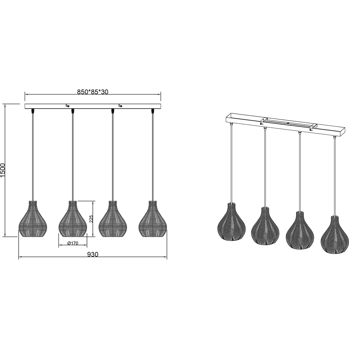 LED Hängelampe - Hängeleuchte - Trion Sparko - E14 Fassung - 4-flammig - Rechteck - Braun - Holz