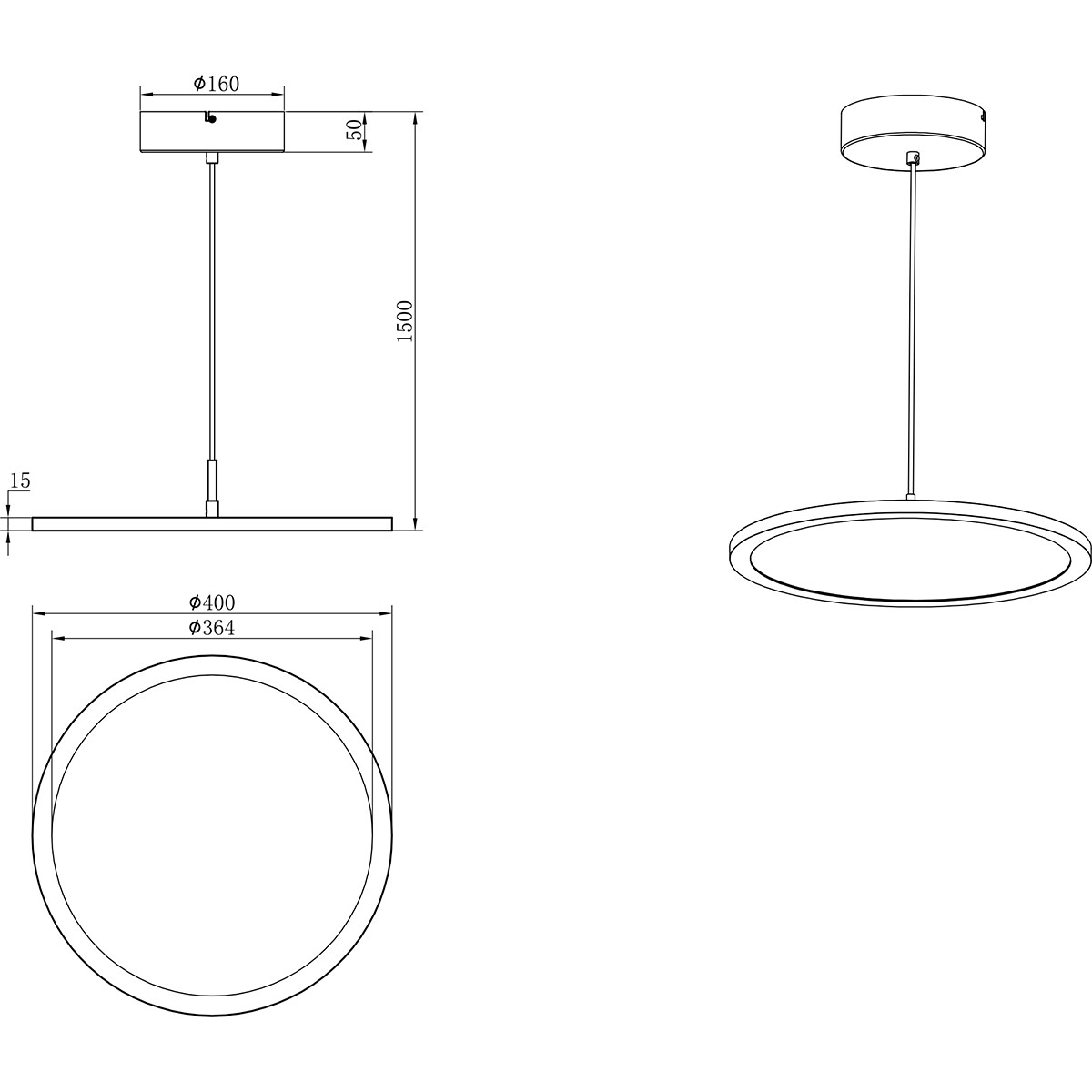 LED Hängelampe - Hängeleuchte - Trion Trula - 29W - Neutralweiß 4000K - Dimmbar - Rund - Matt Weiß - Aluminium