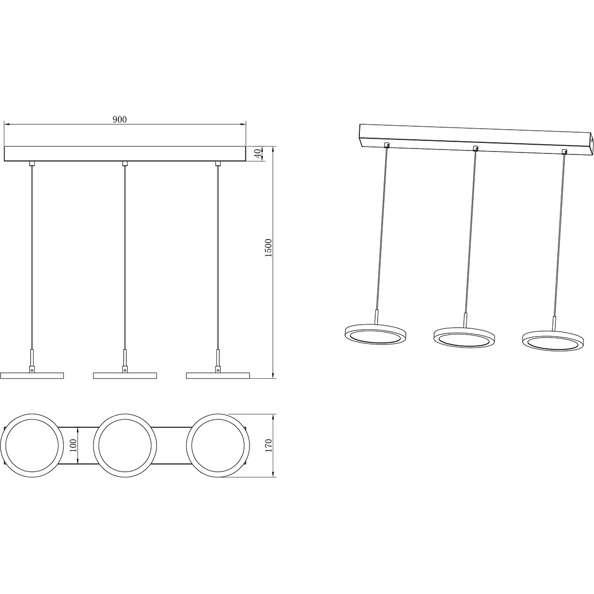 LED Hängelampe - Hängeleuchte - Trion Trula - 30W - 3-flammig - Neutralweiß 4000K - Dimmbar - Rechteck - Matt Weiß - Aluminium