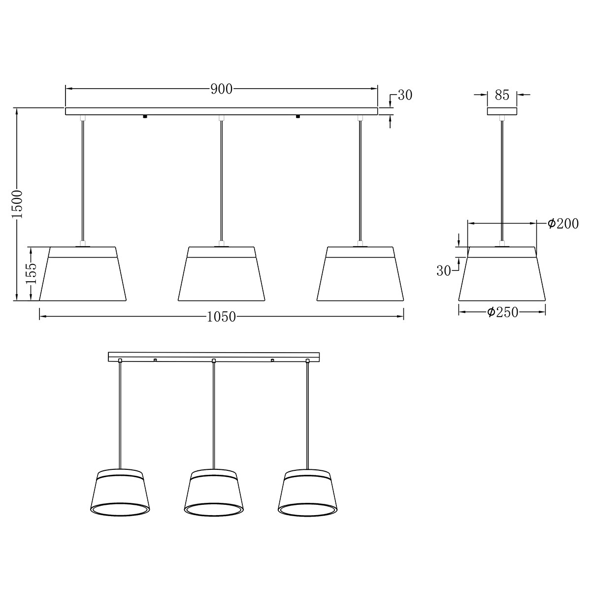 LED Hängelampe - Trion Barnaness - E14 Sockel - 6-flammig - Rund - Mattweiß - Aluminium