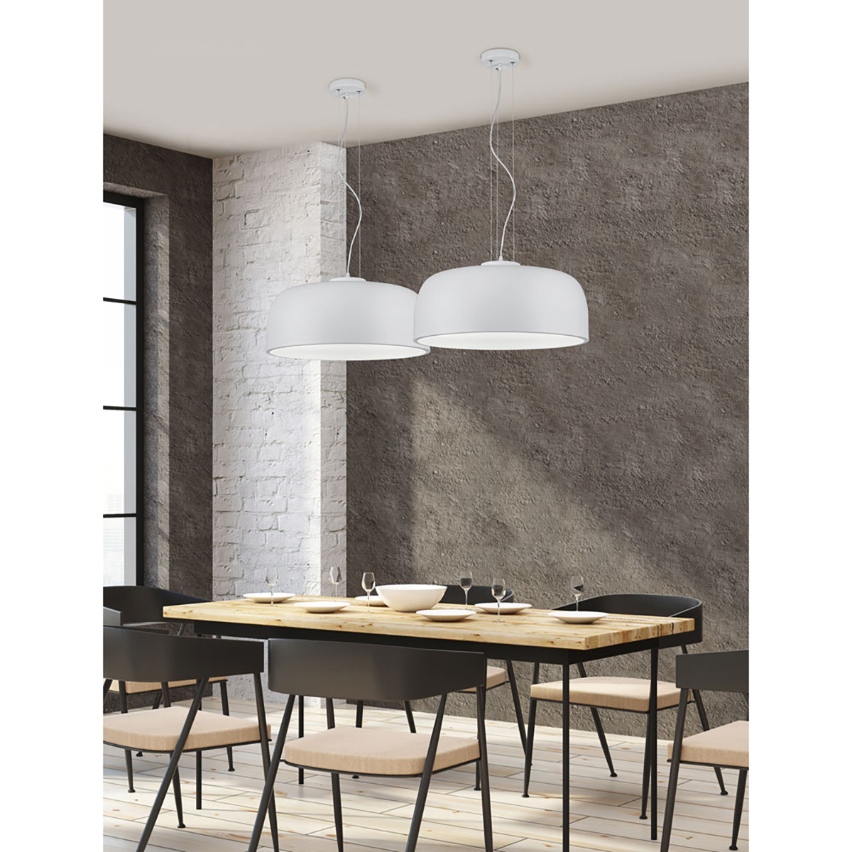 LED Hängelampe - Trion Barnon - E27 Sockel - 4-flammig - Rund - Mattweiß Aluminium