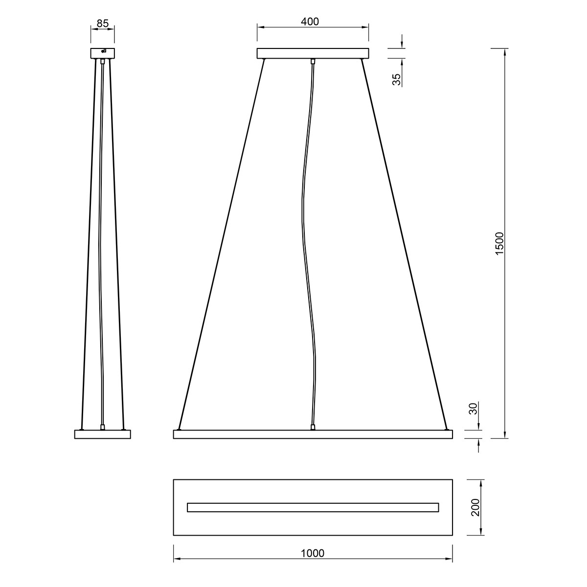 LED Hängelampe - Trion Brida - 27W - Warmweiß 3000K - 1-flammig - Dimmbar - Rechteckig - Mattbraun - Naturholz