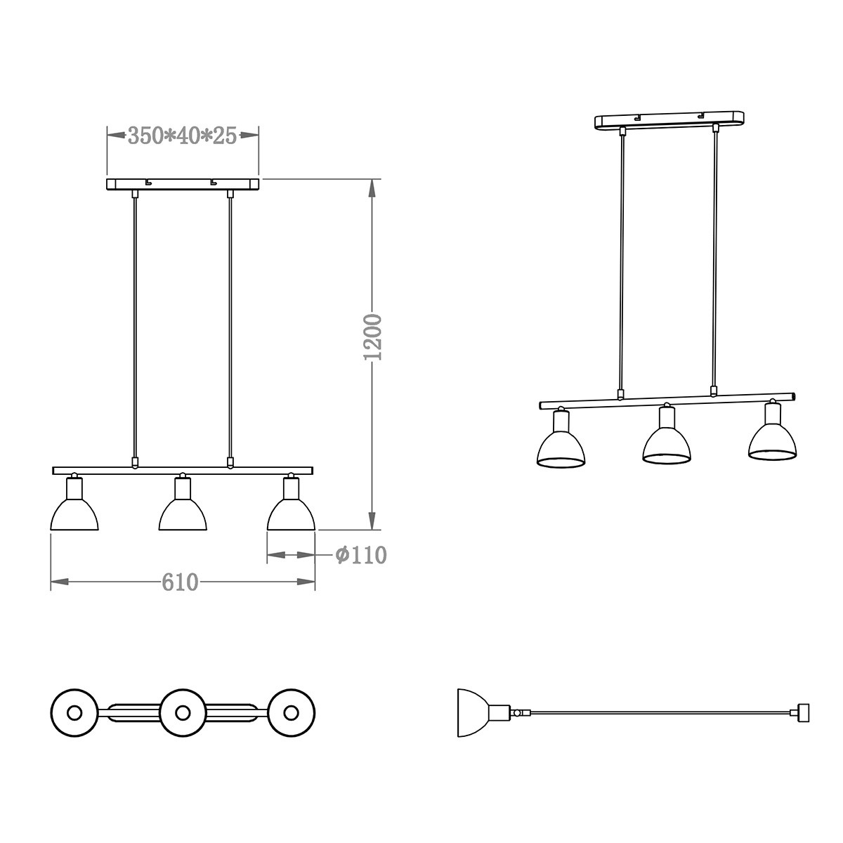 LED Hanglamp - Trion Dolina - E14 Sockel - 3-flammig - Rund - Matt Nickel - Aluminium