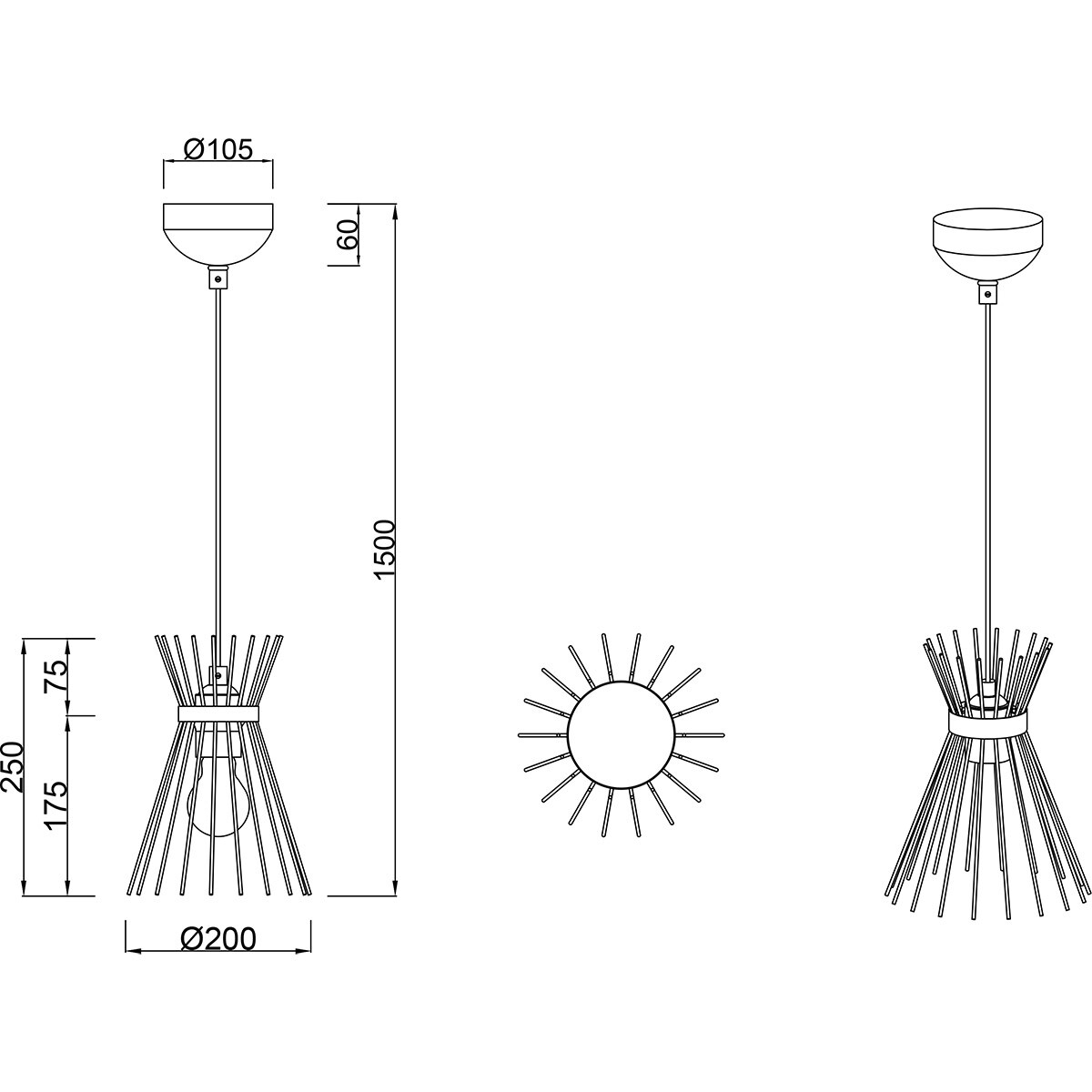 LED-Hängeleuchte - Trion Drado - E27-Fassung - 1-flammig - Rund - Schwarz Gold - Metall