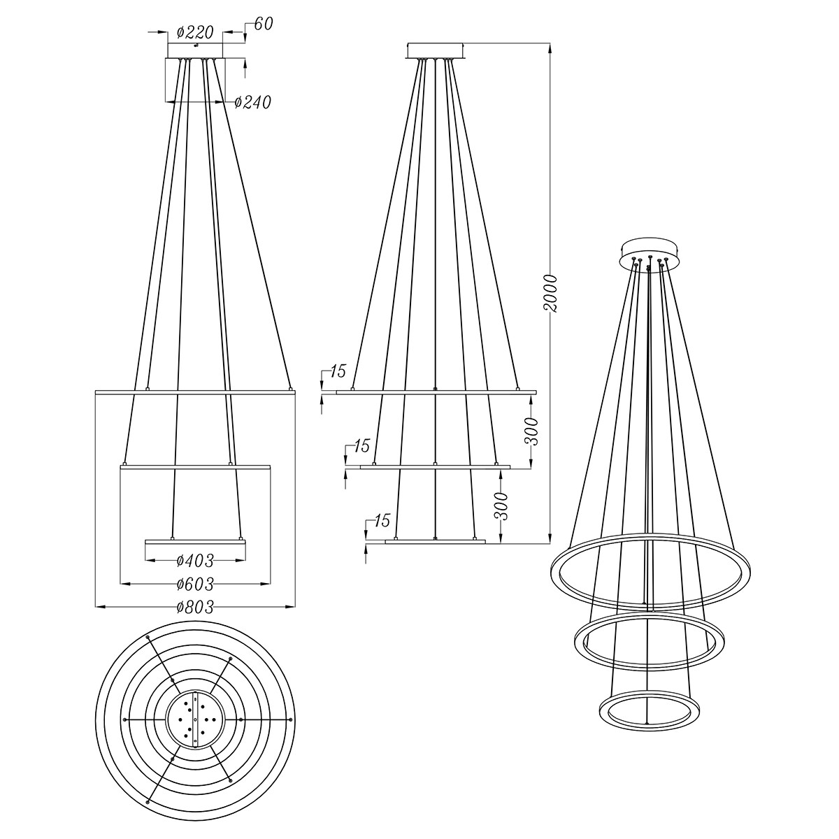 LED Deckenleuchte - Trion Duban - 75W - Warmweiß 3000K - Dimmbar - Rund - Mattschwarz - Aluminium