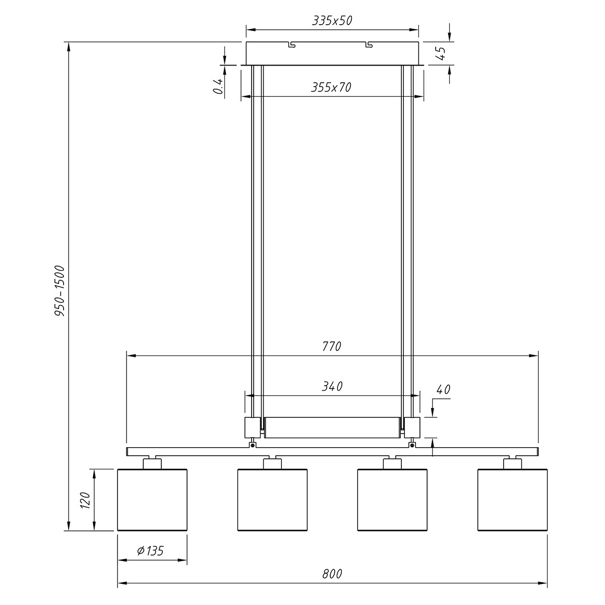 LED Hanglamp - Trion Gorino - E14 Sockel - 4-flammig - Rechteckig - Mattbraun - Aluminium