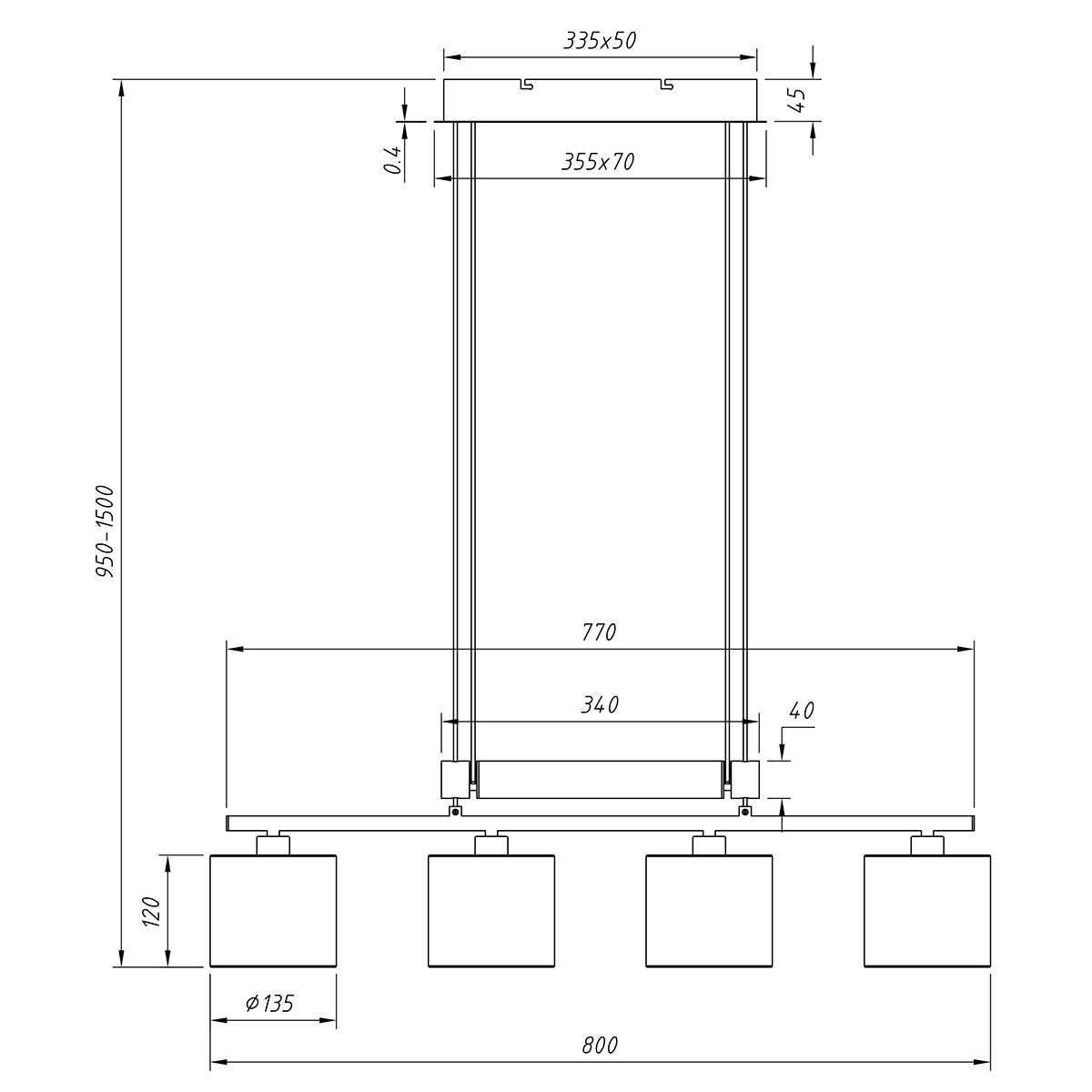 LED Hanglamp - Trion Gorino - E14 Sockel - 4-flammig - Rechteckig - Matt Gold - Aluminium