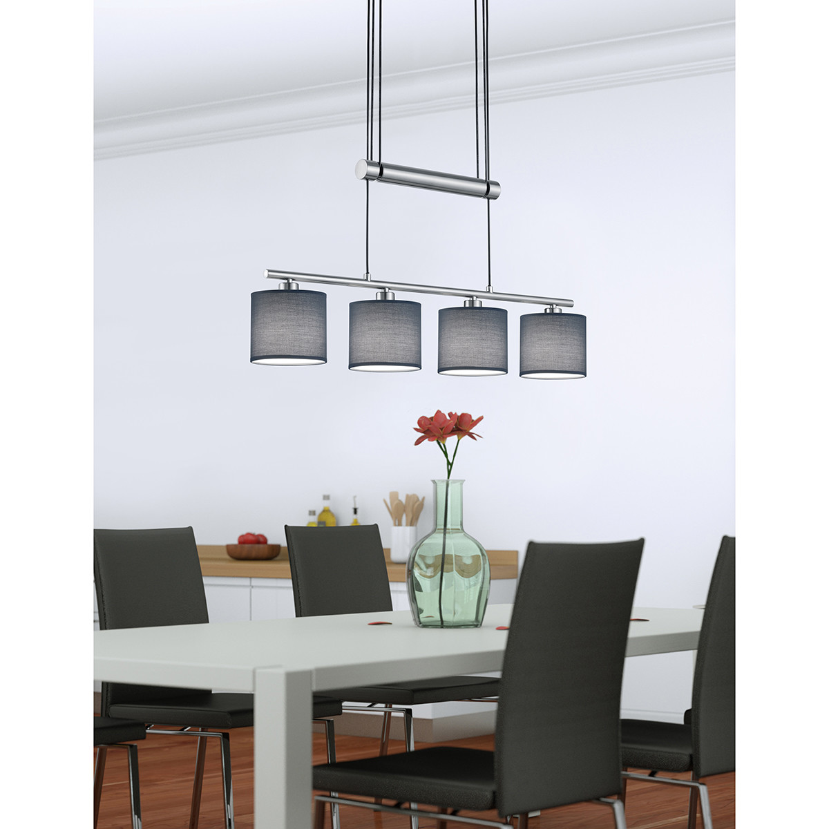 LED Hanglamp - Trion Gorino - E14 Sockel - 4-flammig - Rechteckig - Mattgrau - Aluminium