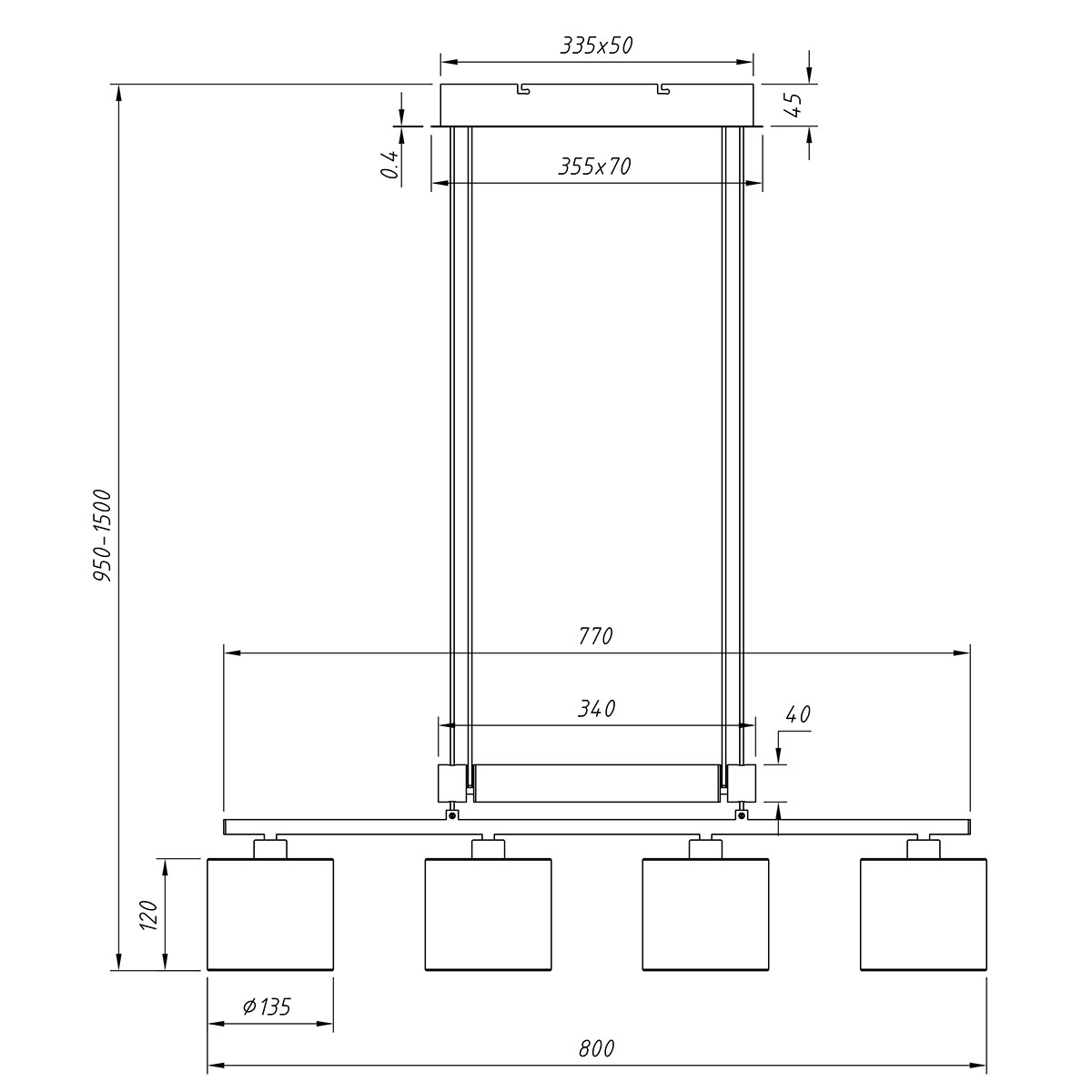 LED Hanglamp - Trion Gorino - E14 Sockel - 4-flammig - Rechteckig - Mattgrau - Aluminium