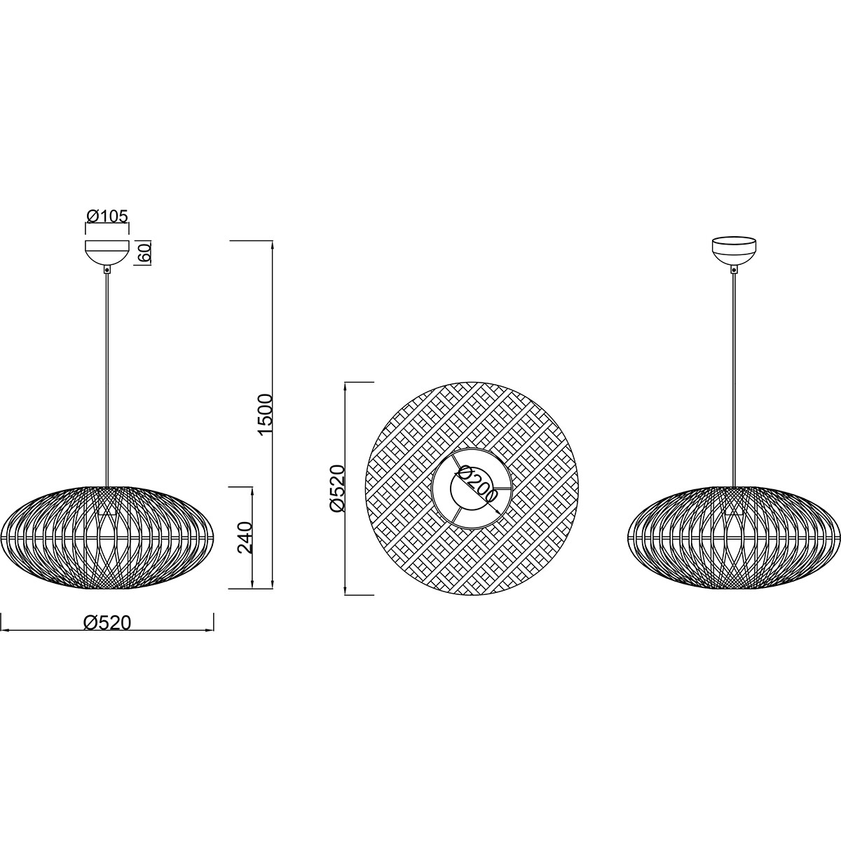 LED Hängelampe - Trion Hetra - E27 Fassung - 1-flammig - Rund - Matt Schwarz - Aluminium