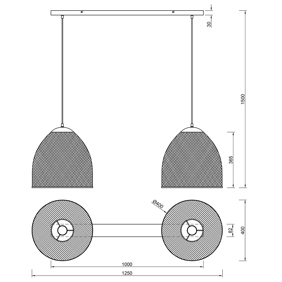 LED Deckenleuchte - Trion Ivan - E27 Sockel - 2-flammig - Rund - Antikes Nickel - Aluminium