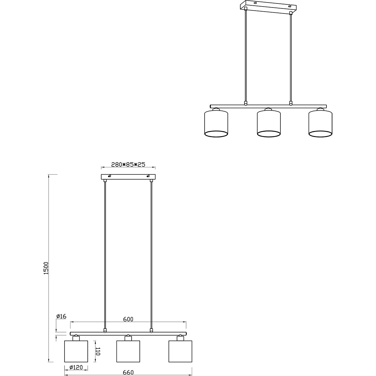 LED Hängelampe - Trion Julina - E14 Fassung - 3-flammig - Beige