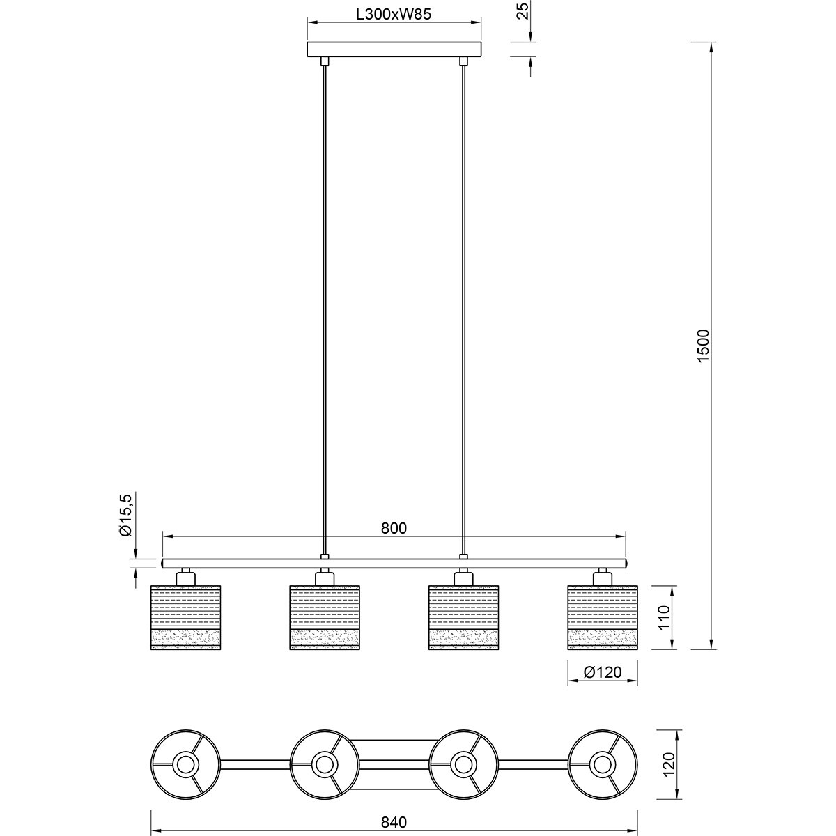 LED Pendelleuchte - Trion Lazo - E14 Fassung - 4-Licht - Rechteck - Matt Schwarz - Metall