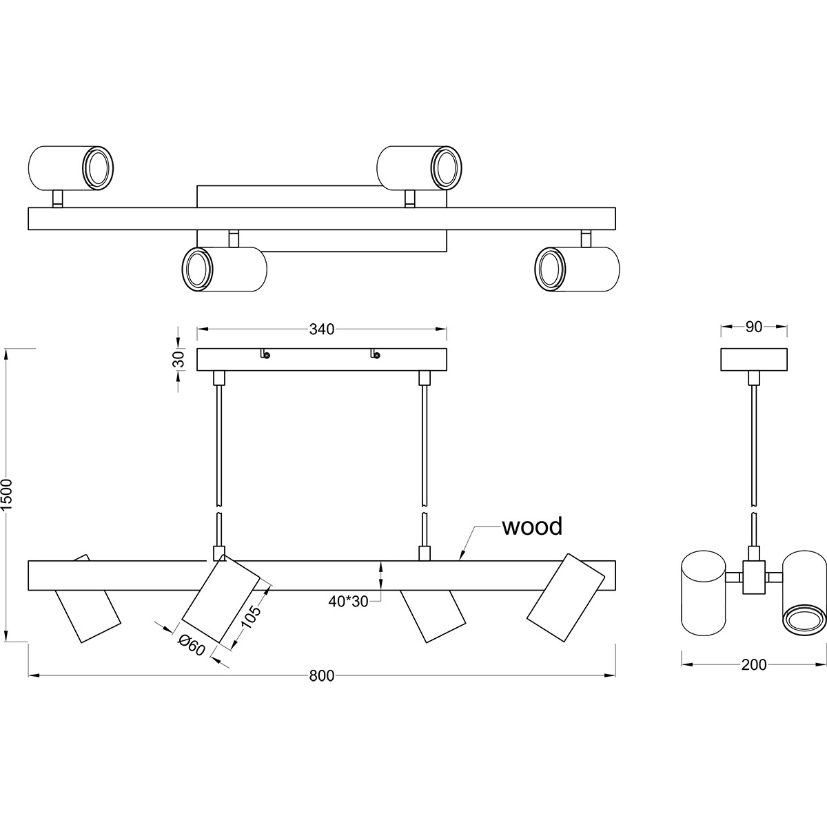 LED Hängelampe - Trion Milona - GU10 Fassung - 4-flammig - Rund - Matt Braun/Nickel - Aluminium