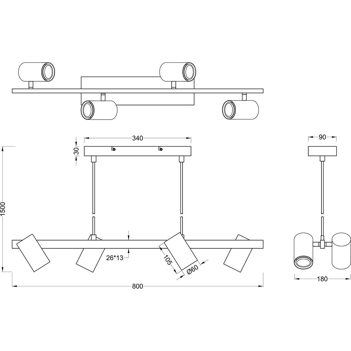 LED Hängelampe - Trion Milona - GU10 Fassung - 4-flammig - Rund - Matt Gold - Aluminium