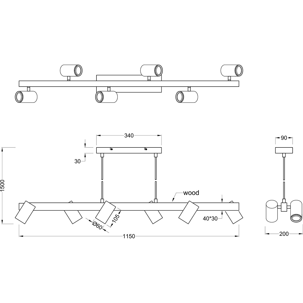 LED Hängelampe - Trion Milona - GU10 Fassung - 6-flammig - Rund - Matt Braun/Nickel - Aluminium