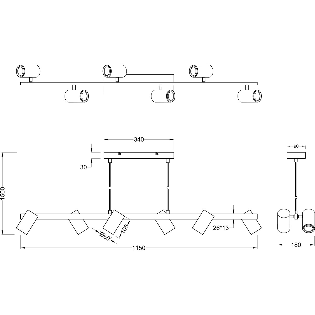 LED Hängelampe - Trion Milona - GU10 Fassung - 6-flammig - Rund - Matt Nickel - Aluminium