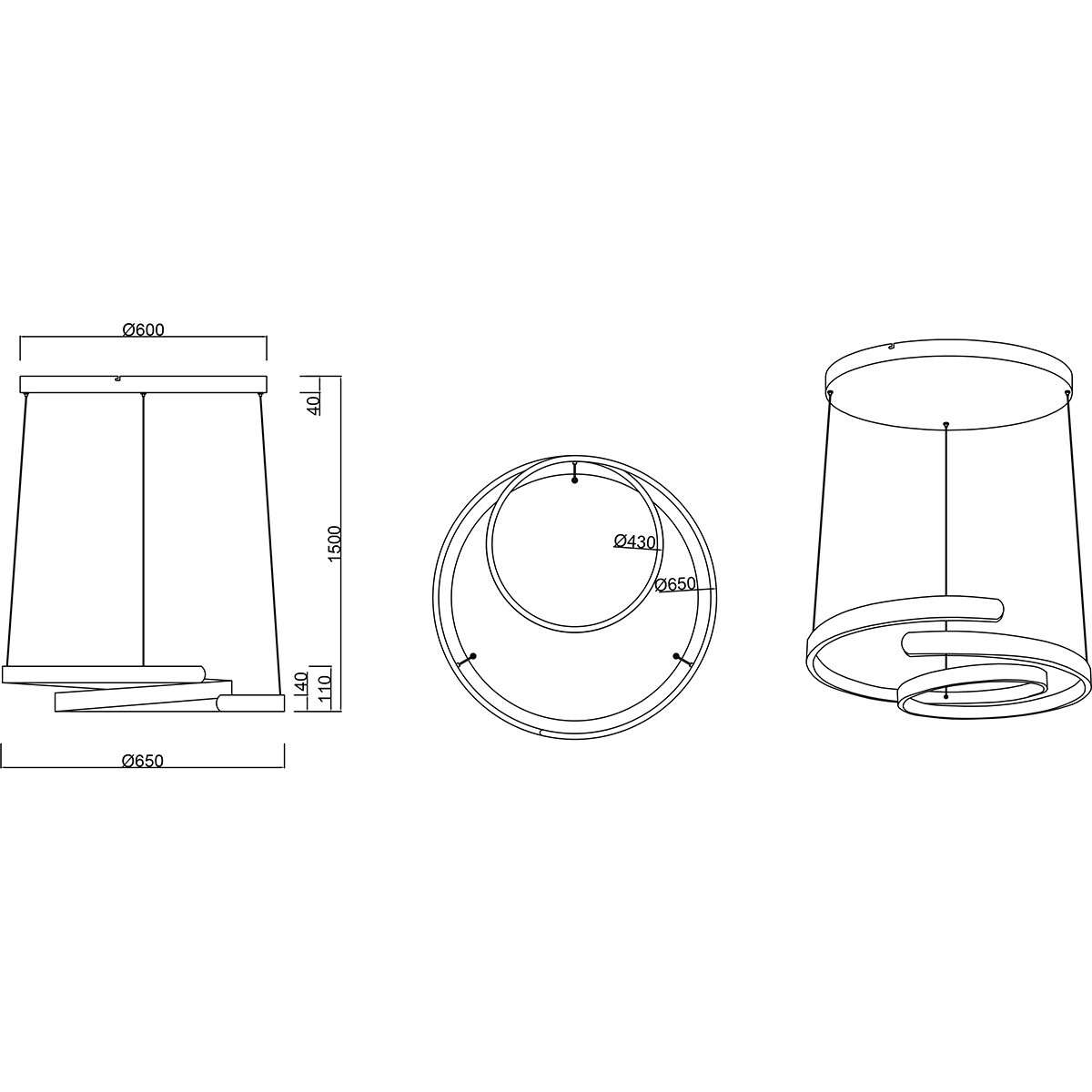 LED-Hängeleuchte - Trion Renie - 68W - Warmweiß 3000K - Dimmbar - Rund - Gebürstetes Aluminium - Metall