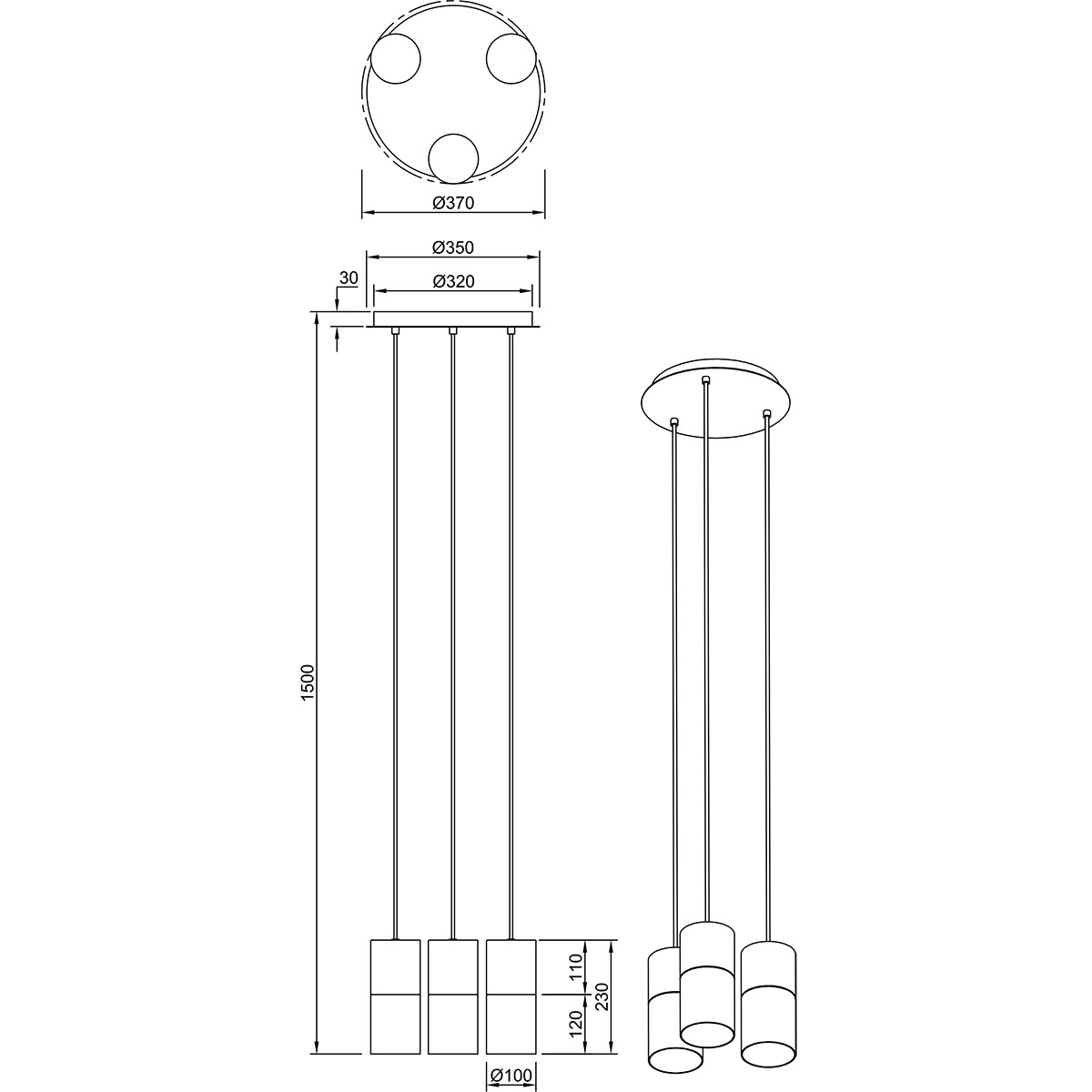 LED Hängelampe - Trion Roba - E27 Fassung - 3-flammig - Rund - Matt Gold - Aluminium