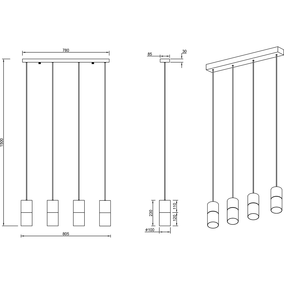 LED Hängelampe - Trion Roba - E27 Fassung - 4-flammig - Rechteck - Matt Gold - Aluminium