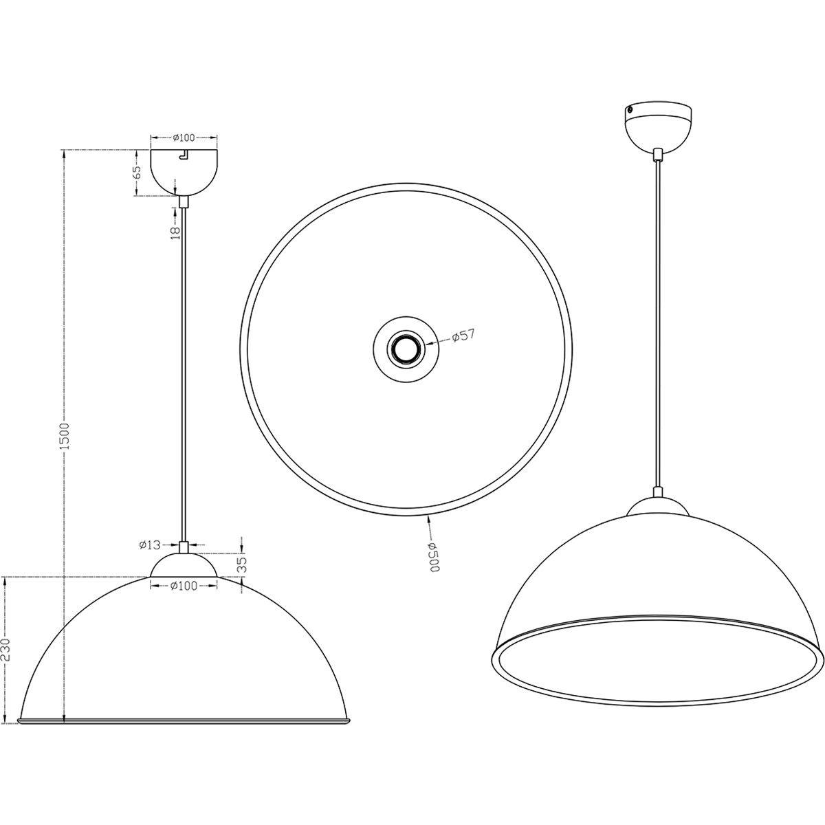 LED Hängelampe - Trion Romy - E27 Sockel - Rund - Mattschwarz Aluminium