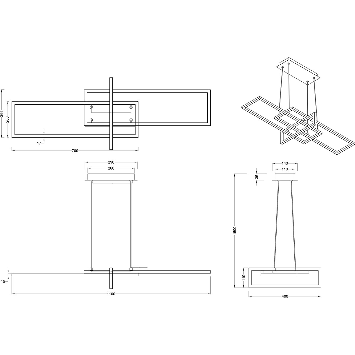 LED Hängelampe - Trion Salana - 34W - Warmweiß 3000K - Dimmbar - Rechteck - Matt Nickel - Aluminium