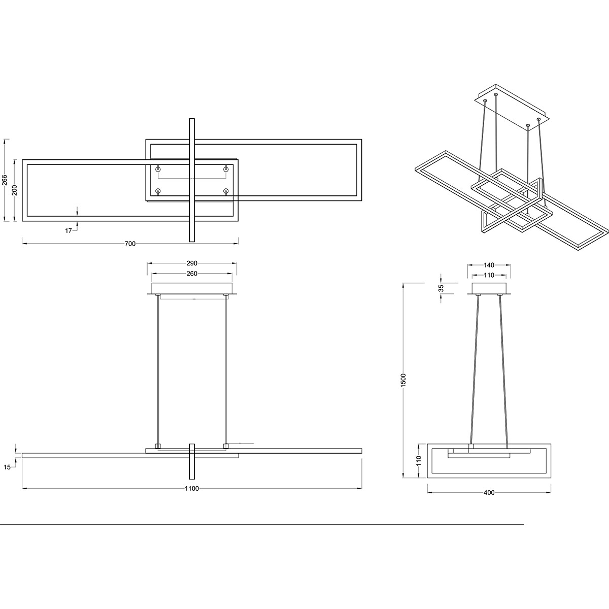 LED Hängelampe - Trion Salana - 34W - Warmweiß 3000K - Dimmbar - Rechteck - Matt Weiß - Aluminium