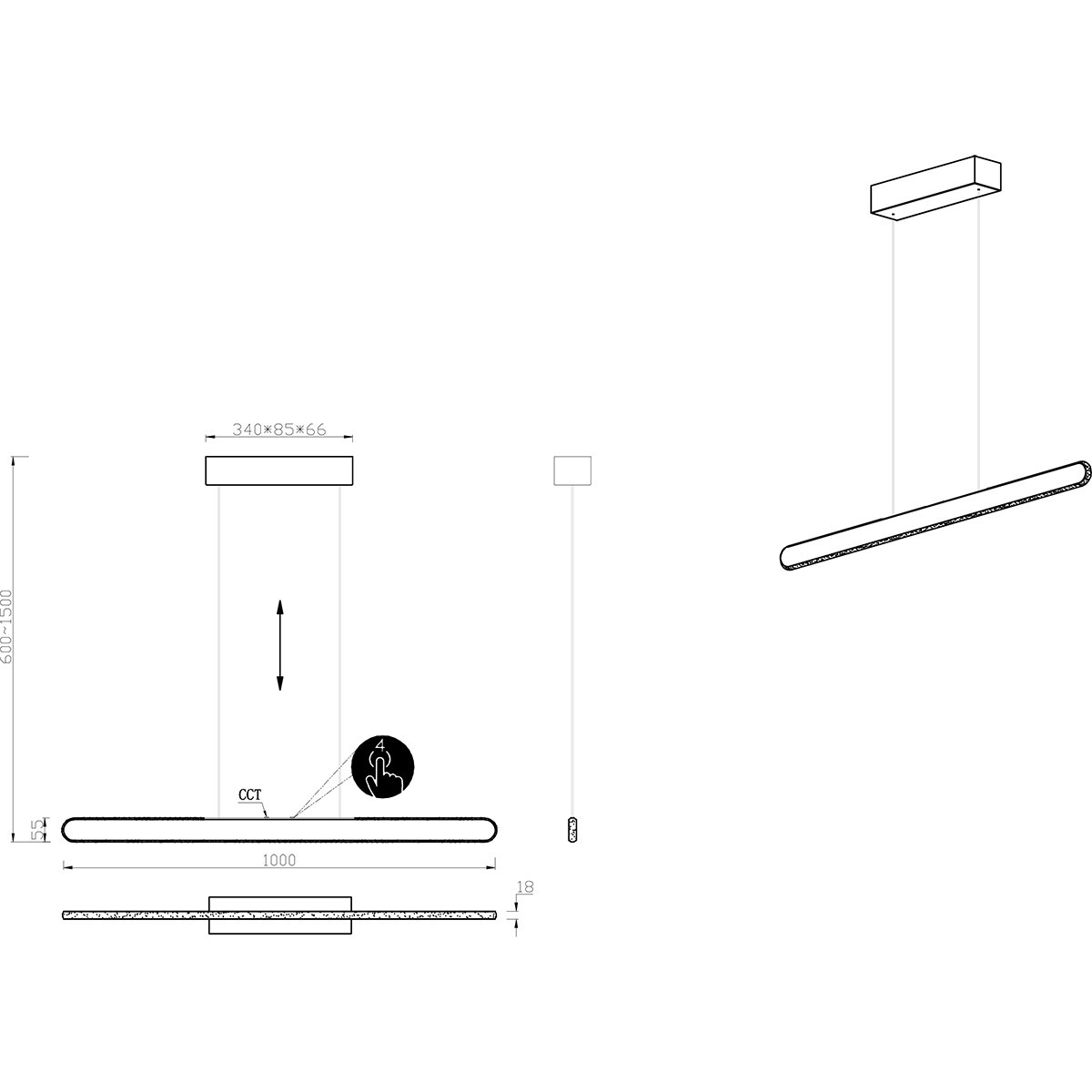 LED Pendelleuchte - Trion Soile - 28W - Anpassbare Farbe - Dimmbar - Matt Schwarz - Metall