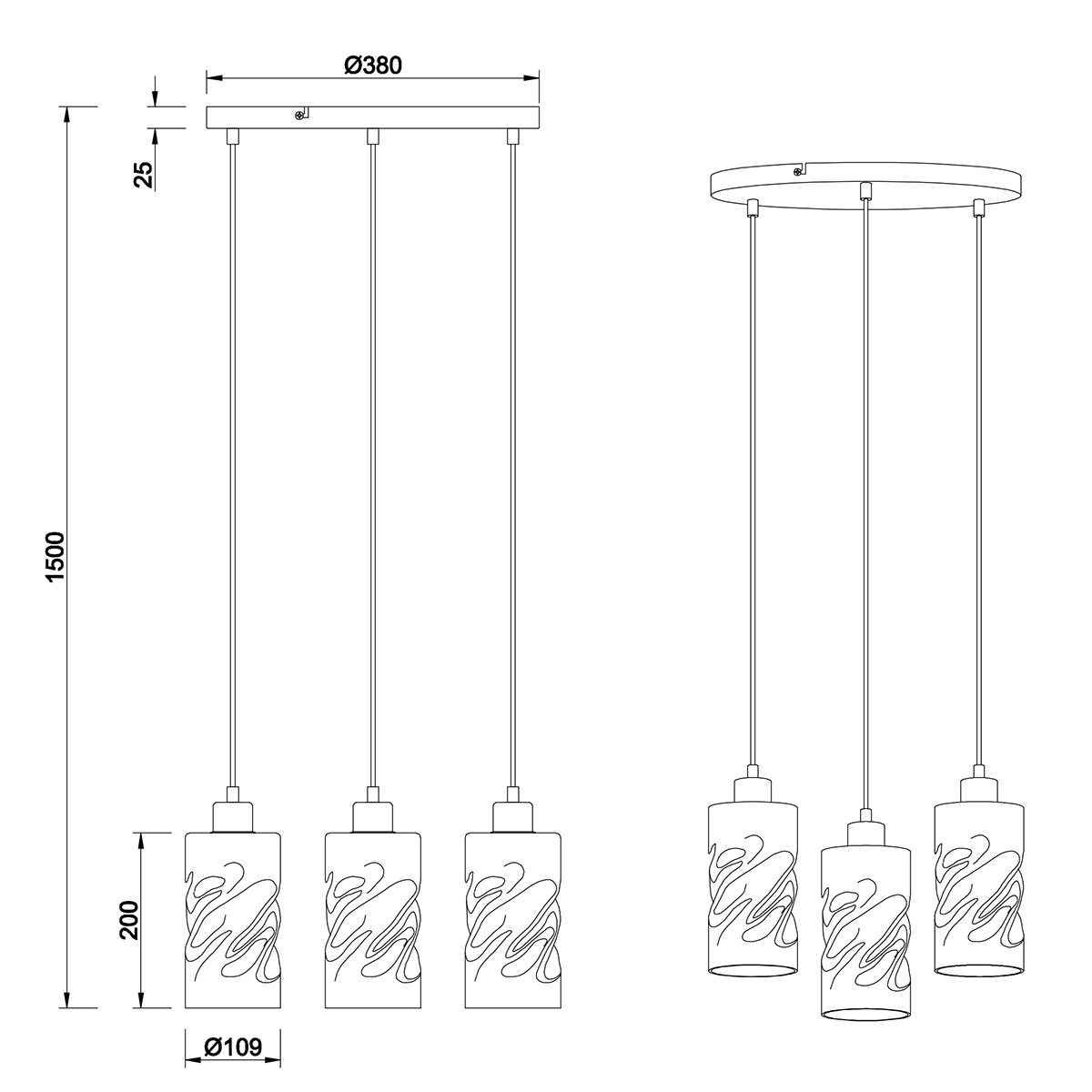 LED Hängelampe - Trion Swily - E27 Sockel - 3-flammig - Rund - Mattschwarz - Aluminium