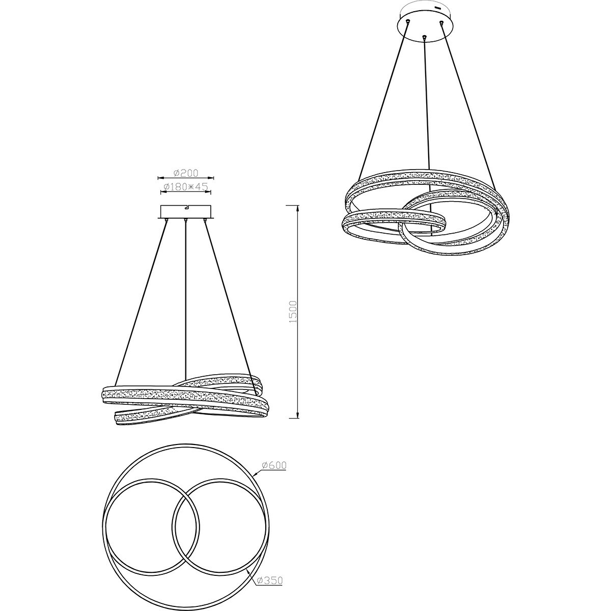 LED Hängelampe - Trion Yarino - 60W - Anpassbare Lichtfarbe - Dimmbar - Rund - Matt Nickel - Aluminium