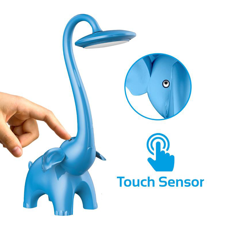 LED Kinder Nachtlicht - Tischleuchte - Elefant - Blau - Touch - Dimmbar