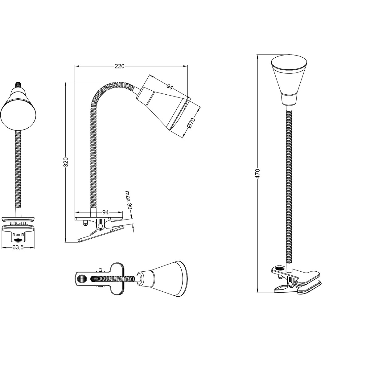 LED Klemmleuchte - Trion Arora - 3W - Warmweiß 3000K - Glänzend Weiß - Kunststoff