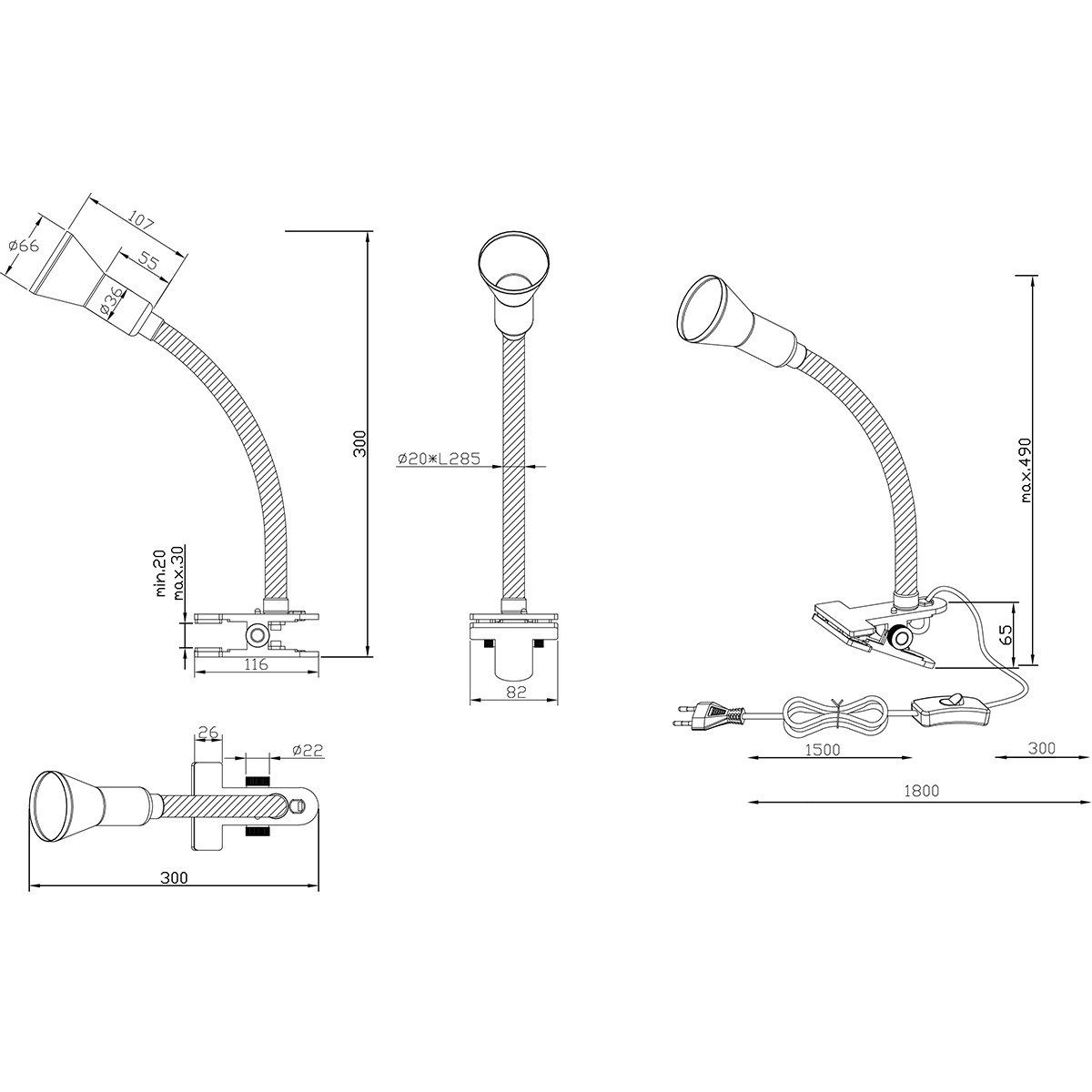 LED Klemmleuchte - Trion Fexy - E14 Sockel - Glänzend Weiß - Kunststoff