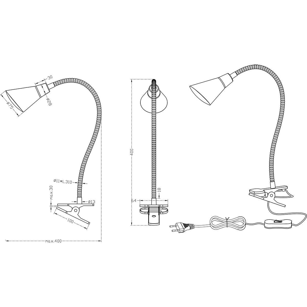 LED Klemmleuchte - Trion Preta - 3W - Warmweiß 3100K - Matt Nickel - Kunststoff