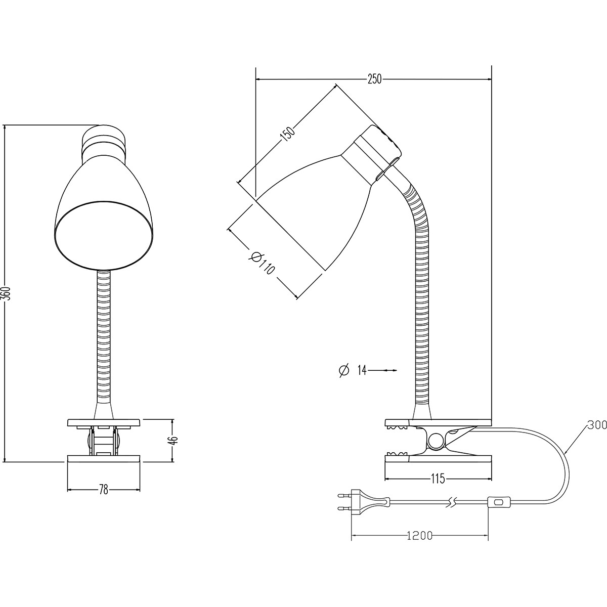 LED-Klemmlampe - Trion Sora - E27-Fassung - Mattweiß - Metall