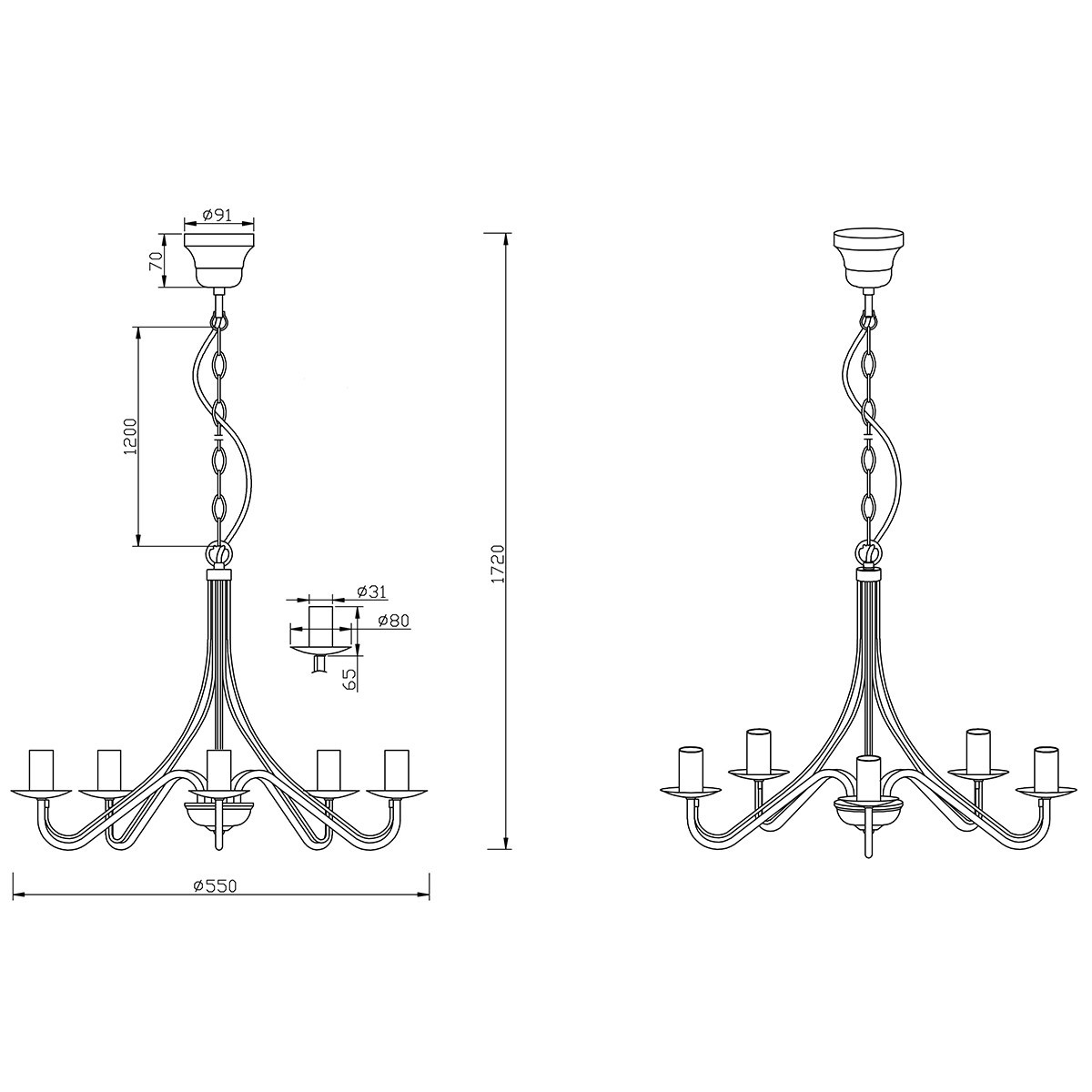 LED Kronleuchter - Trion Kantra - E14 Sockel - 5-flammig - Rund - Rostfarben - Aluminium