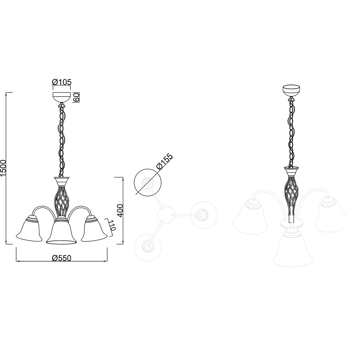 LED Kronleuchter - Trion Rustina - E14 Fassung - 3-flammig - Rund - Rostfarben - Aluminium