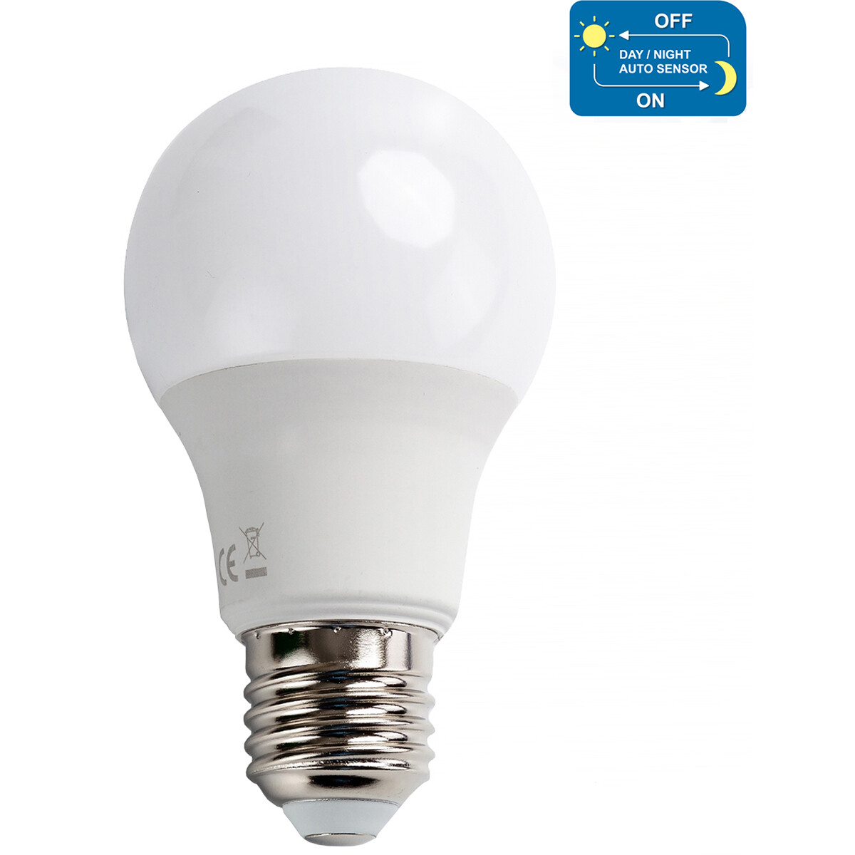 LED-Lampe - Tag und Nacht Sensor - Aigi Lido - A60 - E27 Fassung - 8W - Warmweiß 3000K - Weiß