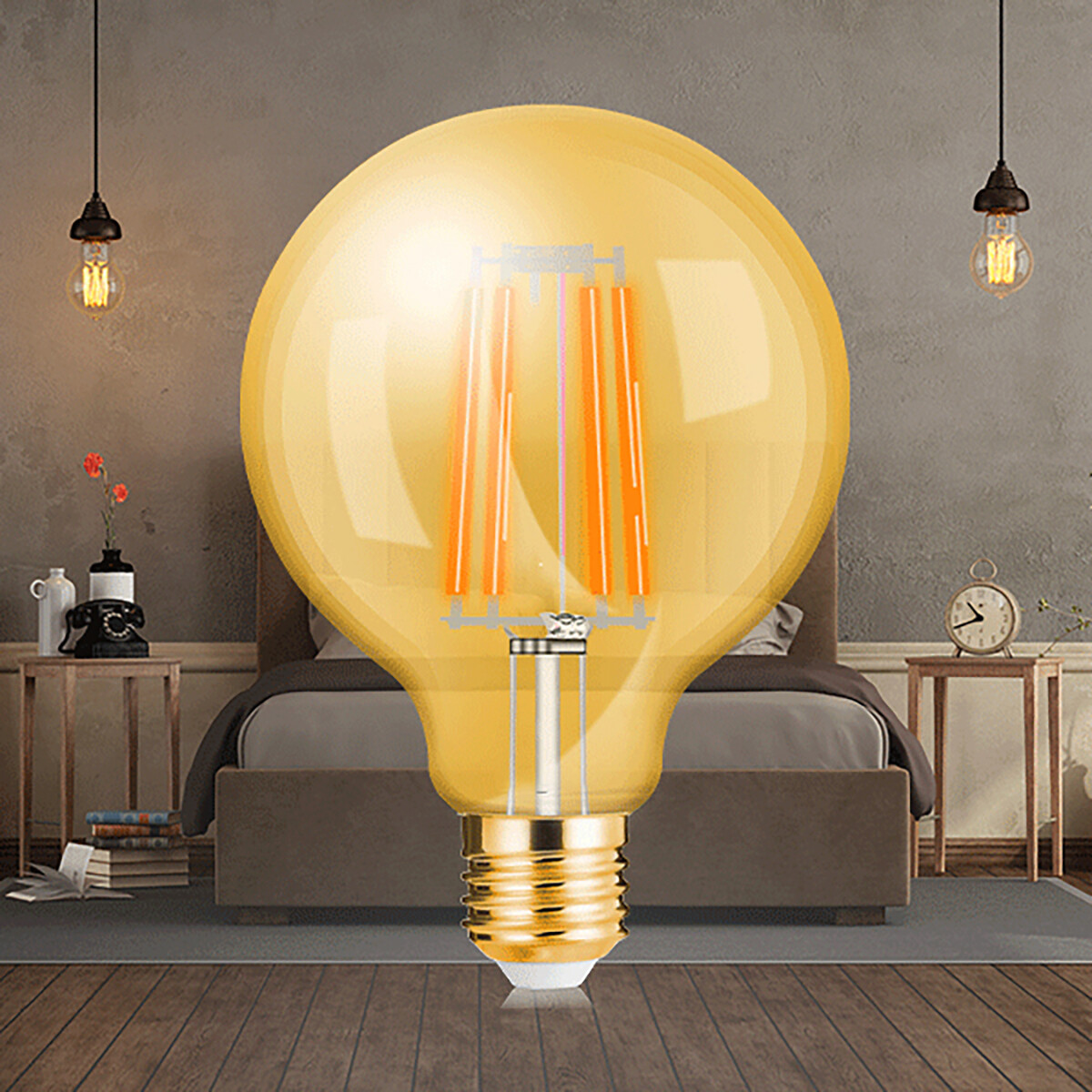 LED-Lampe E27 Globe Filament - Brinton - Amber 6W 540lm - 822 Sehr Warmweiß 2200K - G125 | Ersatz für 45W