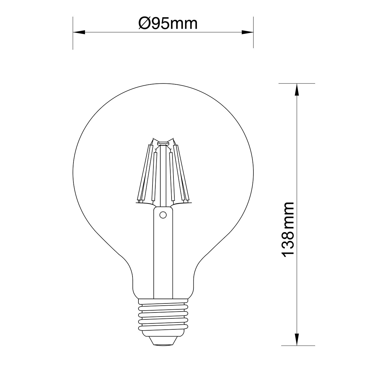 LED Lampe - Filament - Trion Globin - E27 Sockel - 6W - Warmweiß 3000K - Rauch - Aluminium